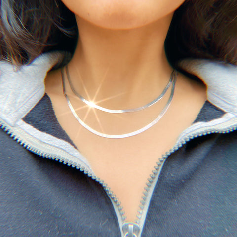 white silver herringbone necklace
