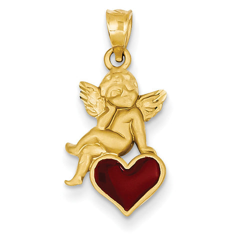 14k Enameled Angel on Heart Pendant K1147 - shirin-diamonds