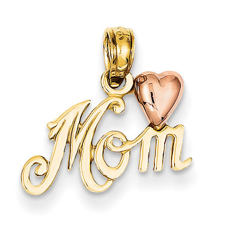 14k Two-Tone Polished Mom with Heart Pendant K1427 - shirin-diamonds
