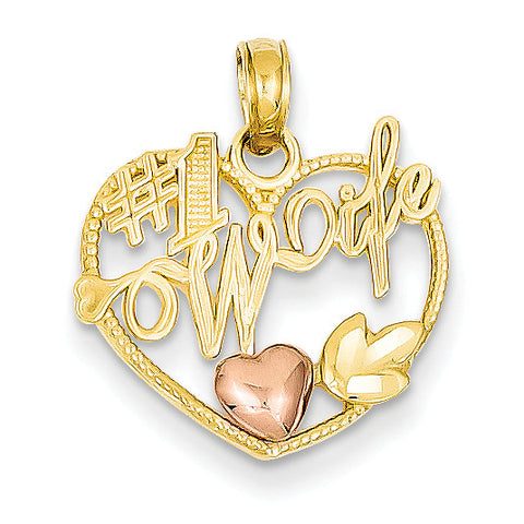 14k Two-tone #1 Wife in Heart with Heart Pendant K1711 - shirin-diamonds