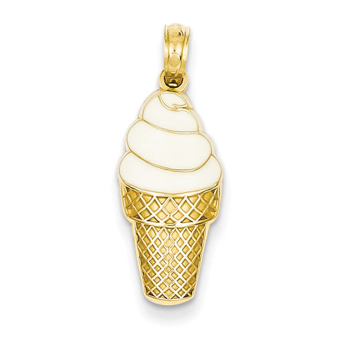 14k Enameled Vanilla Ice Cream Cone Pendant K1812 - shirin-diamonds