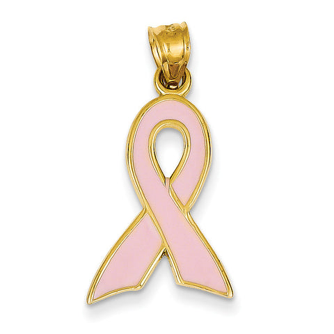 14k Large Enameled Pink Awareness Ribbon Pendant K1839 - shirin-diamonds