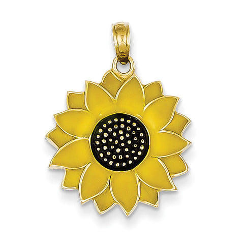 14k Enameled Yellow Sunflower Pendant K1965 - shirin-diamonds