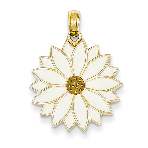 14k Enameled White Daisy Flower Pendant K1967 - shirin-diamonds