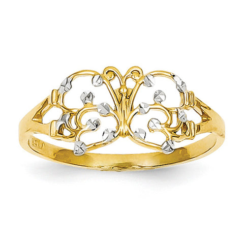 14k & Rhodium Diamond-cut Butterfly Ring K2067 - shirin-diamonds