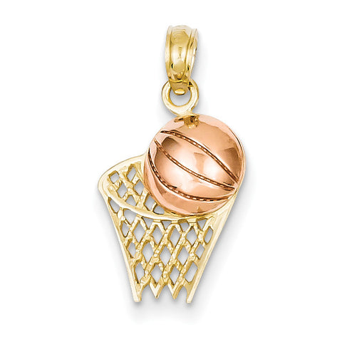 14k Two-tone Basketball Hoop with Ball Pendant K2102 - shirin-diamonds