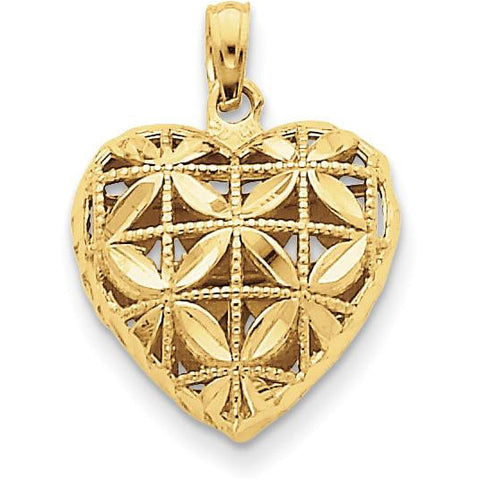 14k Diamond-cut Open Puffed Heart Pendant K2506 - shirin-diamonds
