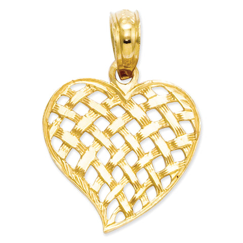 14k Basket Weave Heart Pendant K2521 - shirin-diamonds