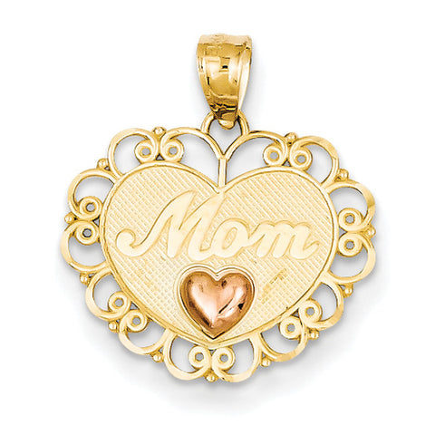 14k Two-tone Mom Heart Pendant K2622 - shirin-diamonds