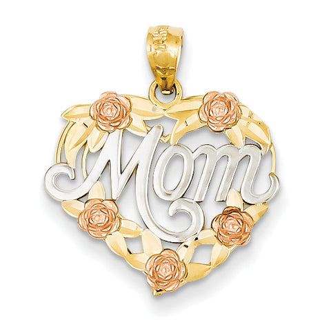 14k Two-tone and Rhodium Mom Heart Pendant K2657 - shirin-diamonds