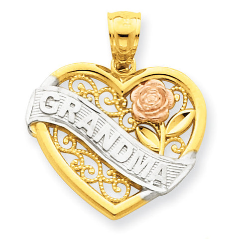 14k Two-tone and Rhodium Grandma Heart Pendant K2679 - shirin-diamonds