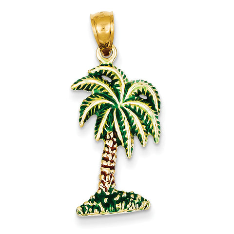 14k Enameled Palm Tree Pendant K2897 - shirin-diamonds