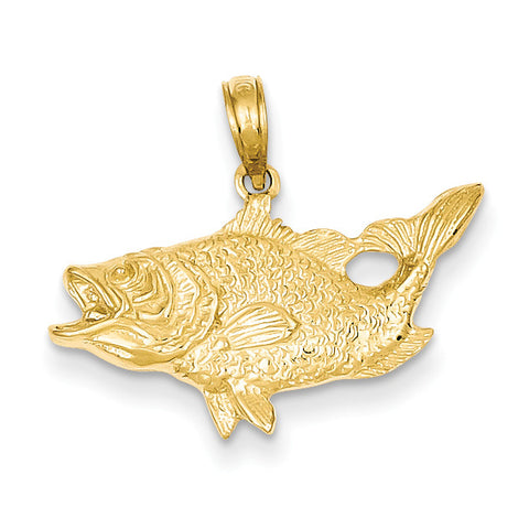 14k Open Mouthed Bass Fish Pendant K3044 - shirin-diamonds