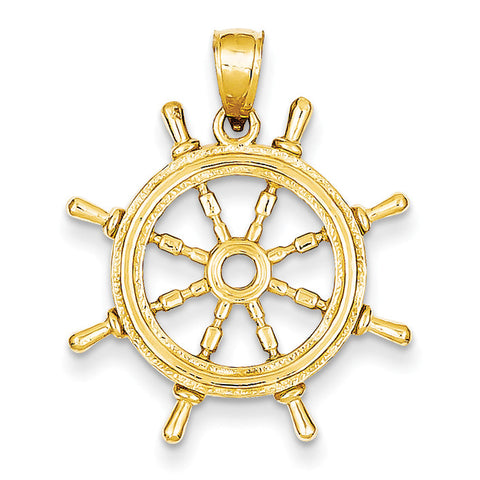 14k Ship Wheel Pendant K3071 - shirin-diamonds
