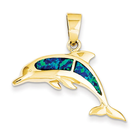 14k Imitation Opal Dolphin Pendant K317 - shirin-diamonds