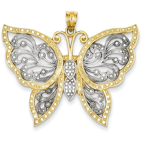 14k & Rhodium Diamond-cut Butterfly Pendant K3238 - shirin-diamonds