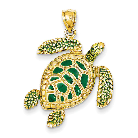14k 3-D Enameled Sea Turtle Pendant K3305 - shirin-diamonds