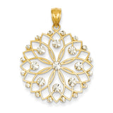 14k & Rhodium Diamond-cut Flower Pendant K3452 - shirin-diamonds