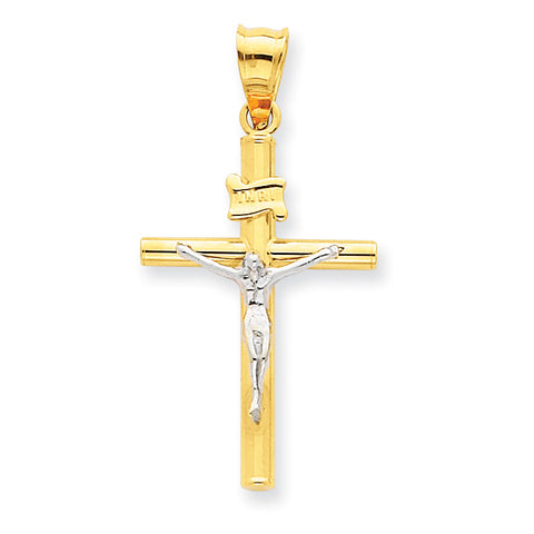 14k Two-tone INRI Crucifix Pendant K3725 - shirin-diamonds