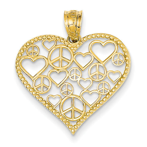 14k Heart w/Peace Signs Pendant K3991 - shirin-diamonds