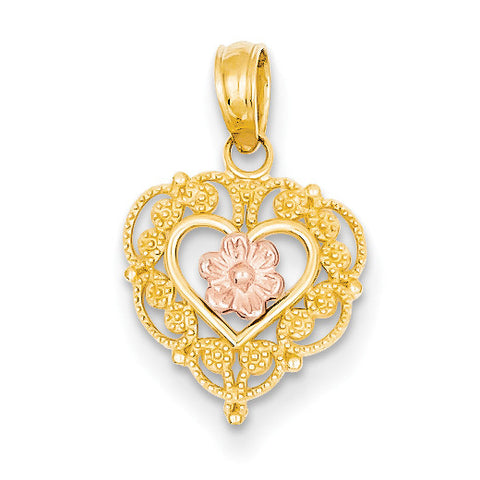 14K Two-tone Rose Heart Pendant K4012 - shirin-diamonds