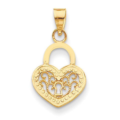 14k Filigree Heart Lock Pendant K4033 - shirin-diamonds