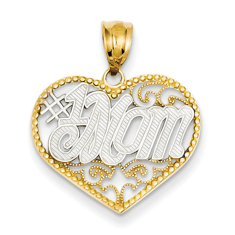 14k & Rhodium Filigree #1 Mom Heart Pendant K4076 - shirin-diamonds