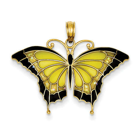 14K Yellow Acrylic Wings Butterfly Pendant K4233 - shirin-diamonds
