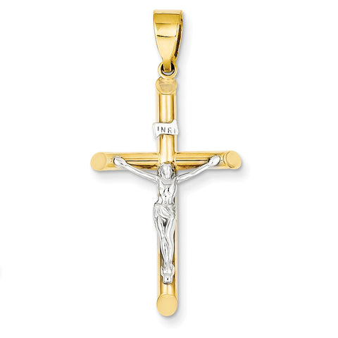14k Two-tone Hollow Crucifix Pendant K4324 - shirin-diamonds