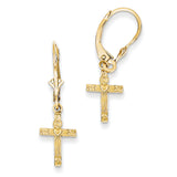 14K Mini Cross with Heart Leverback Earrings K4531 - shirin-diamonds