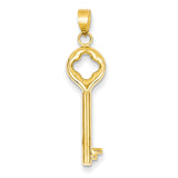 14K Gold Clover Top Puff Round Key Pendant K4701 - shirin-diamonds