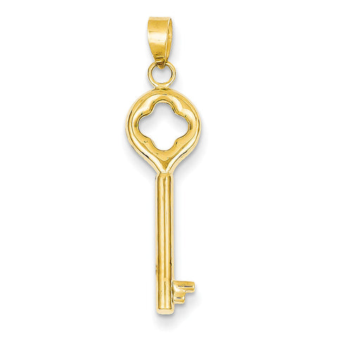 14K Gold Clover Top Puff Round Key Pendant K4701 - shirin-diamonds