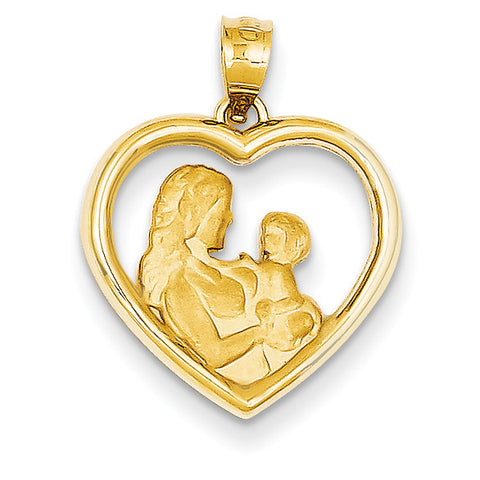 14k Polished & Satin Mom/Baby Heart Charm K4753 - shirin-diamonds