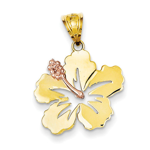 14k Yellow & Rose Gold Hibiscus Flower Pendant K4829 - shirin-diamonds