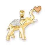 14k Yellow & Rose Gold w/ Rhodium D/C Elephant w/Heart Pendant K4864 - shirin-diamonds