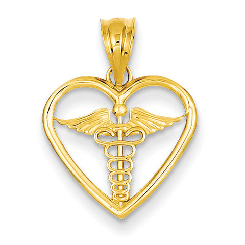 14k Caduceus Heart Medical Pendant K4936 - shirin-diamonds