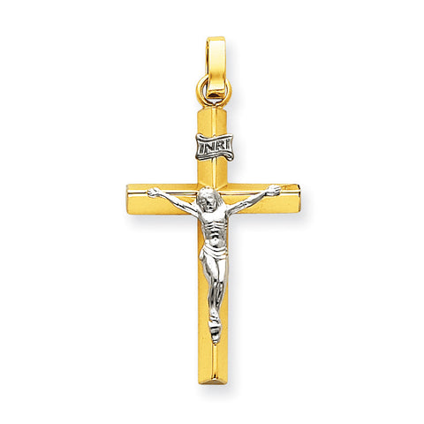 14k Two-tone INRI Hollow Crucifix Pendant K505 - shirin-diamonds
