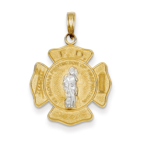 14k Two-tone Saint Florian Medal Pendant K5083 - shirin-diamonds