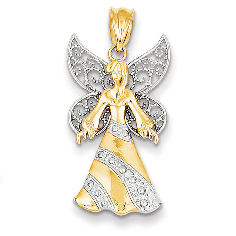 14k Yellow & White Gold w/Rhodium Angel Pendant K5095 - shirin-diamonds