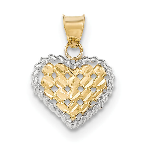 14k & Rhodium Polished and D/C Heart Pendant - shirin-diamonds