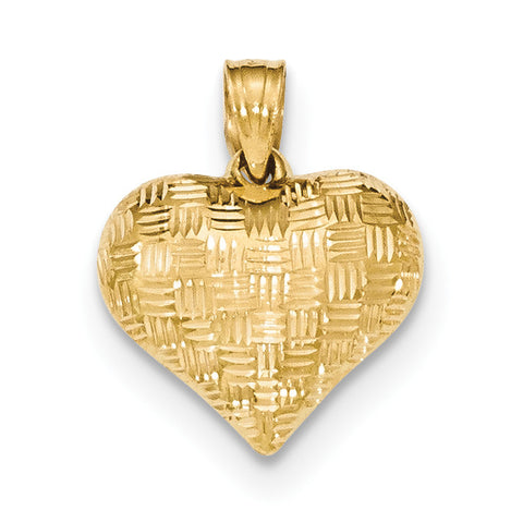 14k Textured Puff Heart Pendant K5146 - shirin-diamonds