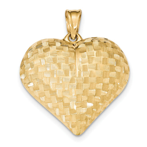 14k Textured Puff Heart Pendant K5148 - shirin-diamonds