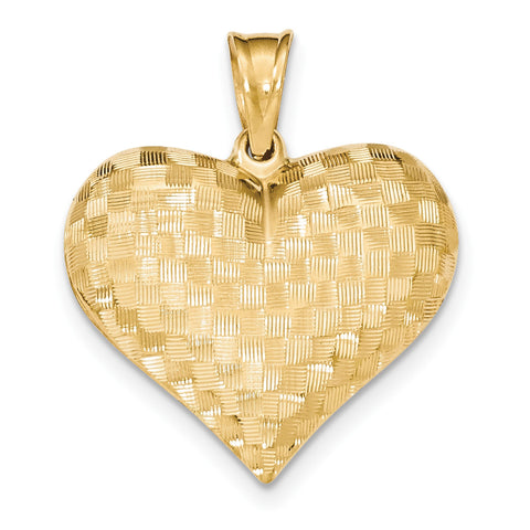 14k Textured Puff Heart Pendant K5149 - shirin-diamonds