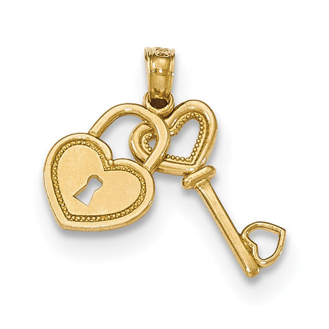 14K Gold Polished Key and Heart Shaped Lock Moveable Pendant K5150 - shirin-diamonds
