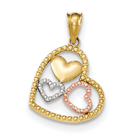 14k Two-Tone & Rhodium Polished & Textured Heart Pendant - shirin-diamonds