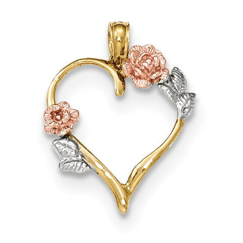 14K Y & Rose W/White Rhodium Polished Flowers & Leaves Pendant K5160 - shirin-diamonds