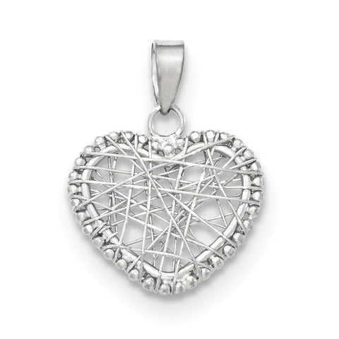 14K White Gold Open Wire Heart Pendant - shirin-diamonds