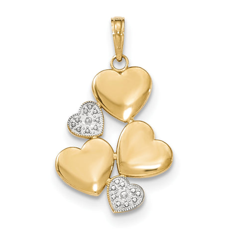 14K Two-tone Polished Heart Cluster Pendant K5176 - shirin-diamonds
