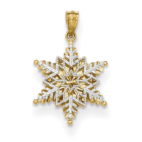 14k Two-tone Polished & Textured 2 Level Snowflake Pendant K5228 - shirin-diamonds