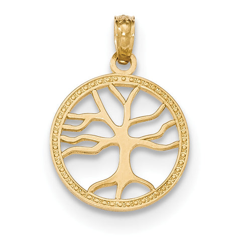 14K Gold Polished Small Tree of Life in Round Pendant - shirin-diamonds